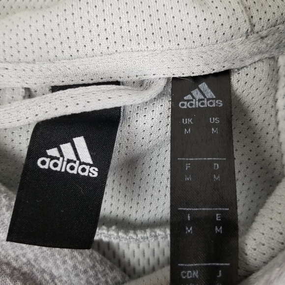 Adidas Hoodie Sweatshirt Logo Spellout Three Stripe Gray Silver Adult Medium - Picture 6 of 7